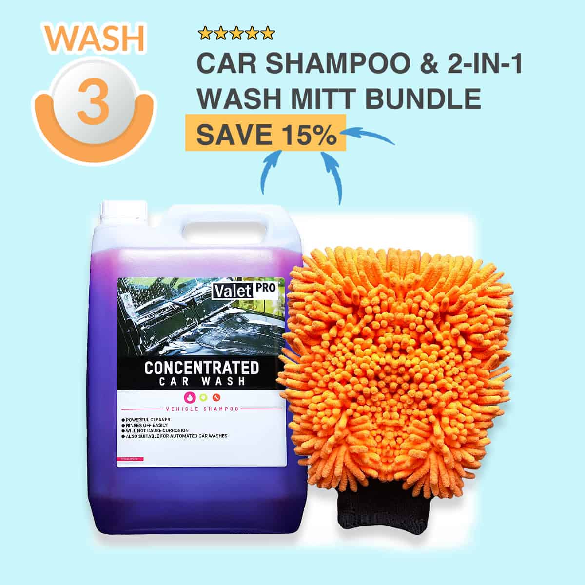 WASH Stage 5 Litre Car Shampoo & 2-in-1 Wash Mitt Bundle 15% OFF