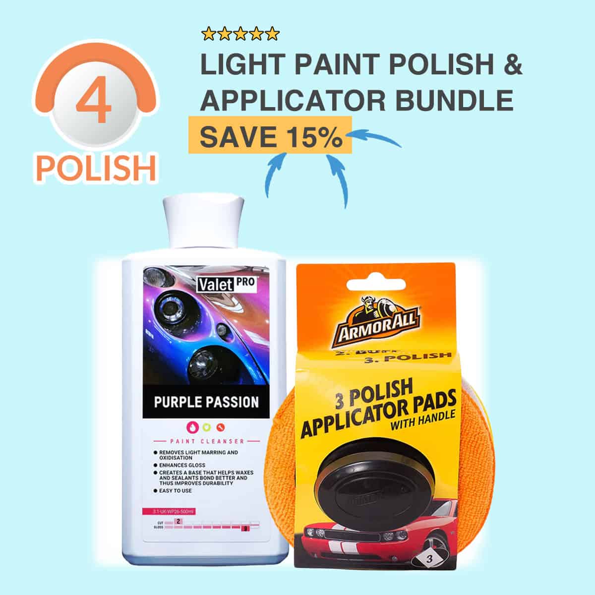 The Motohut POLISH Stage Paint Polishing Cleanser & Applicators Bundle: 2 Best-Sellers for a high gloss finish with no marks, scuffs or swirls
