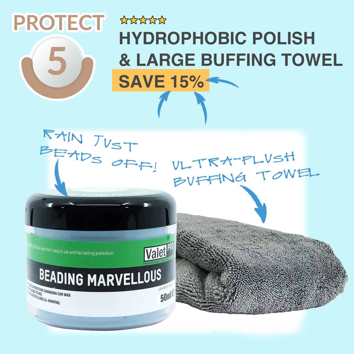 PROTECT Stage Hydrophobic Carnauba Car Wax & Buffing Towel Bundle 15% OFF