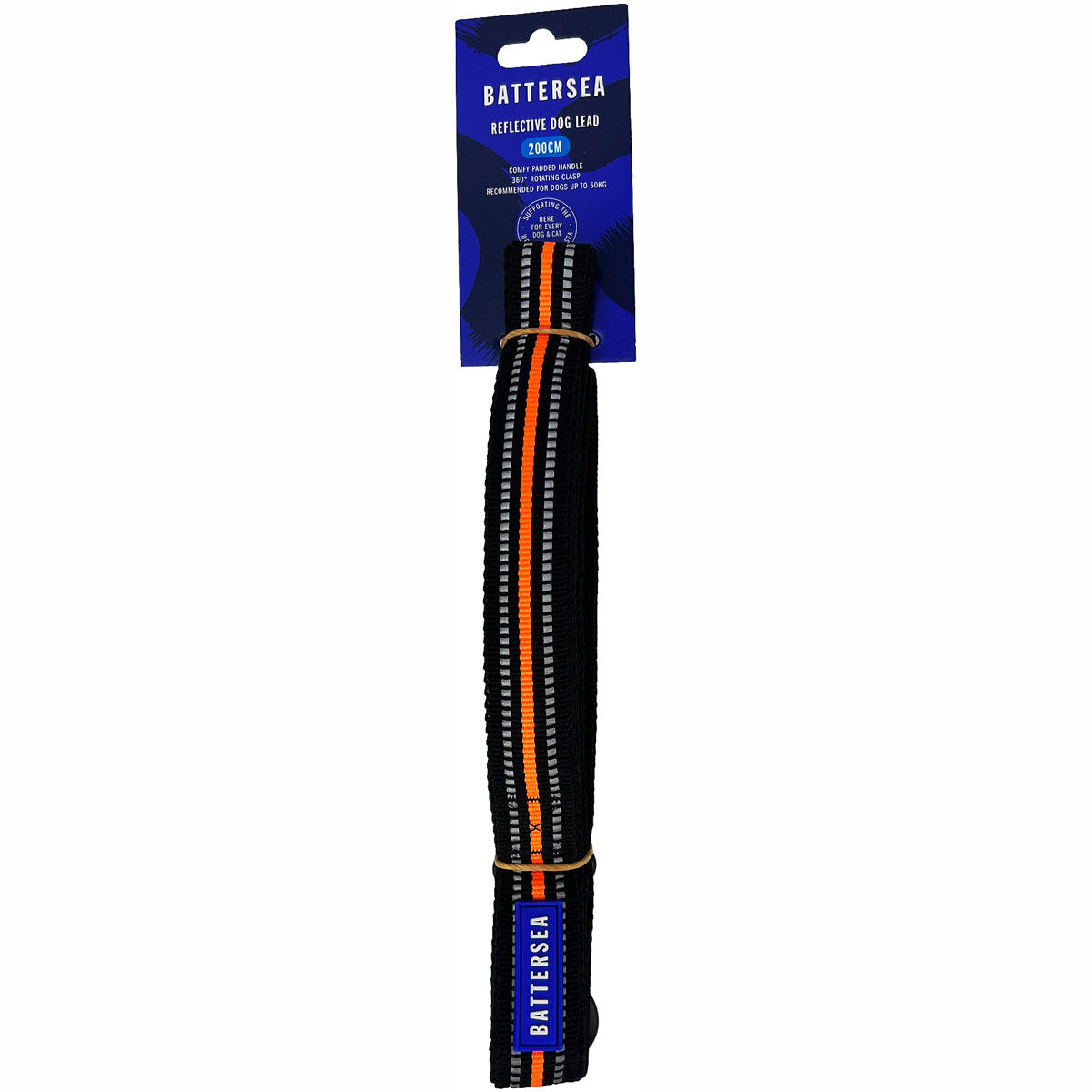 The 200cms Battersea Reflective Dog Lead: Make late-night walks with your pet a safe & enjoyable experience Orange