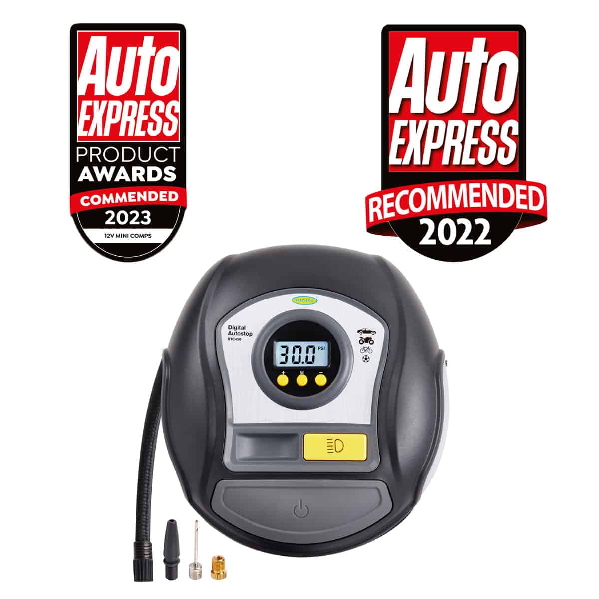 Ring RTC450 Digital Auto-Stop Tyre Inflator: With its multi-functional capabilities, it can inflate a 13" tyre from flat to full in just 3.5 minutes.