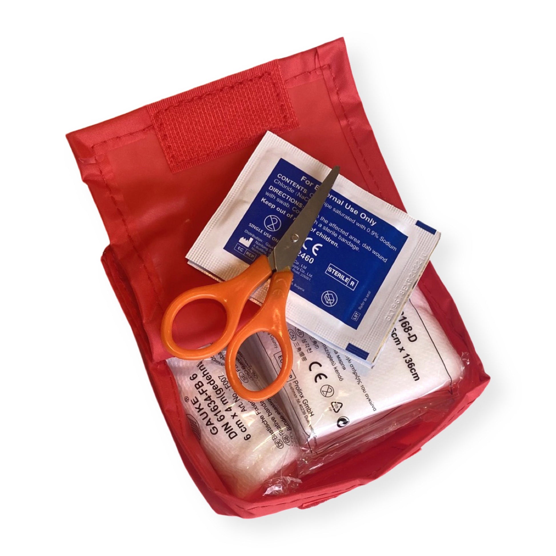 First Aid Kit: small 1st aid kit for travel and touring. Emergency mini first aid kit for minor medial emergencies. This mini first aid kit is stored in a lightweight, compact carry case. Great for people on the move and ideal for treating minor injuries.