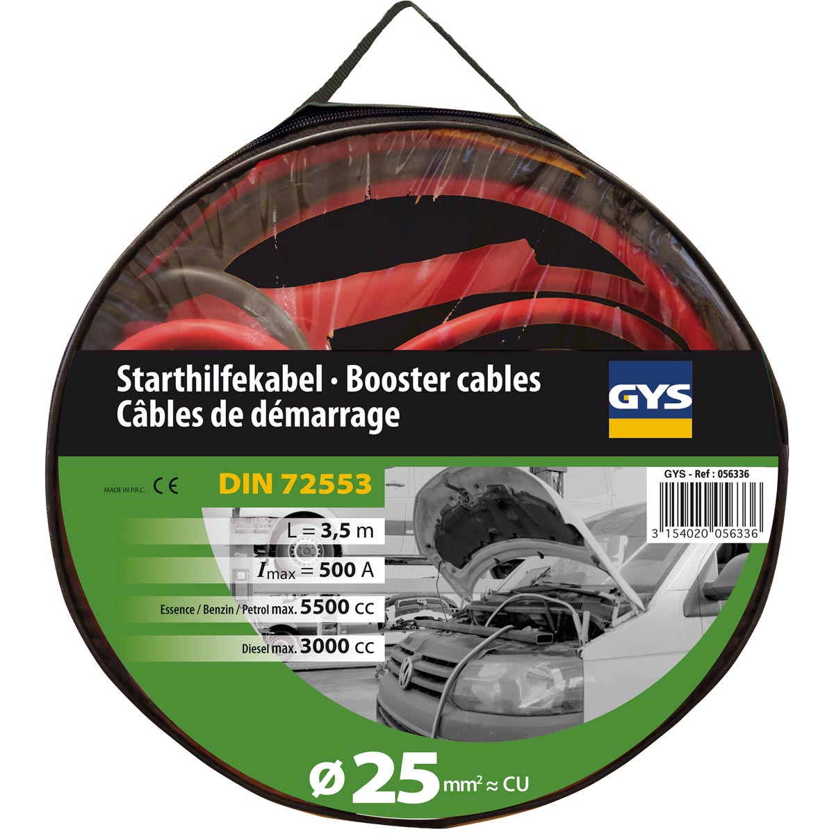 GYS Jump Leads Booster Cables 500a Insulated Clamps - Black Red