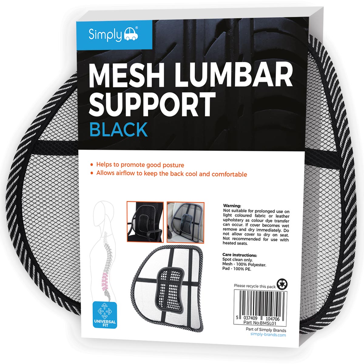 Simply Black Mesh Lumbar Support - Black